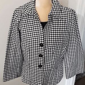 Jones New York black white plaid lightweight blazer 12 3/4 sleeves